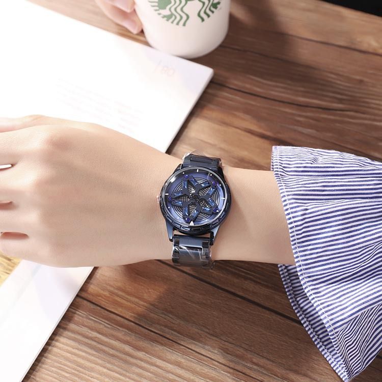 Ceas de lux pentru femei cu cuarț impermeabil, curea din oțel, cu diamant pătrat și stea cu cinci colțuri, nou, cu timp de funcționare_voghion.com