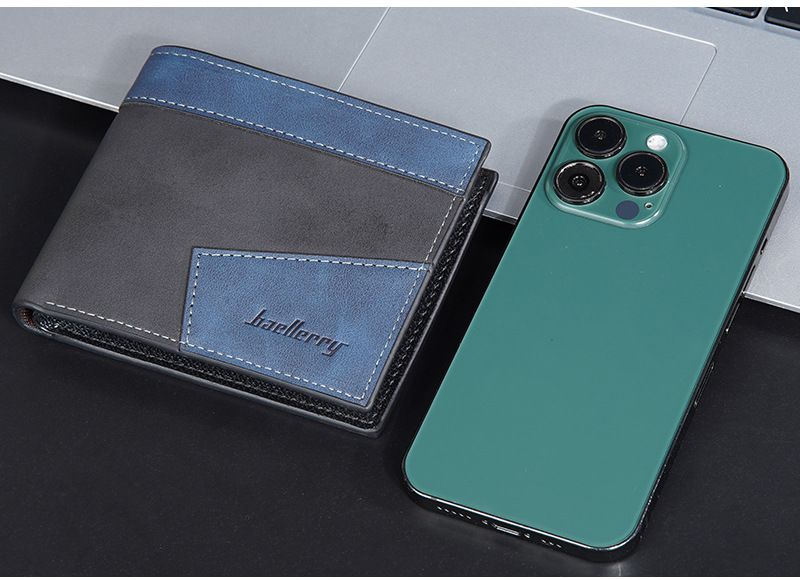 New men's wallet short baellerry contrast color multi-card slots tri-fold coin purse anti-magnetic wallet men_voghion.com