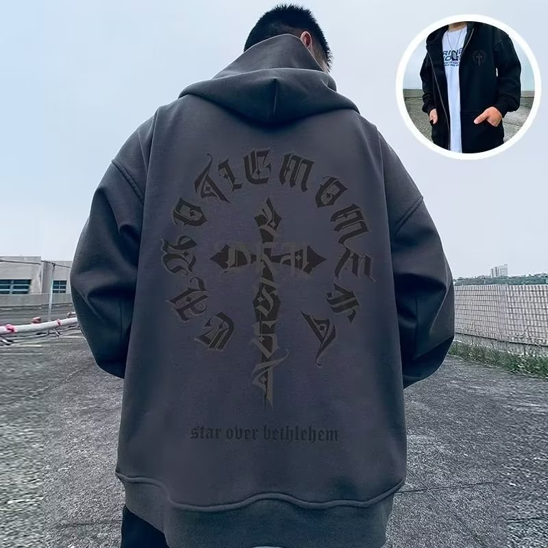 Winter American style loose fitting fat plus size hooded plush zippered cardigan 300 kg men's hoodie jacket_voghion.com