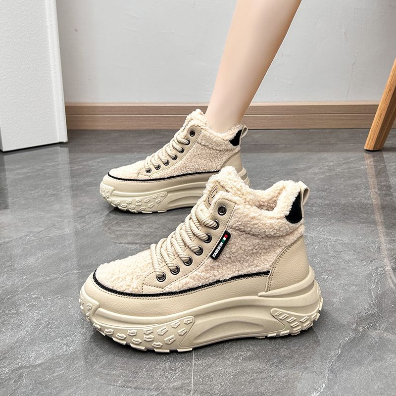 Scarpe invernali alte in agnello veet da donna in cotone felpato, scarpe da papà_voghion.com