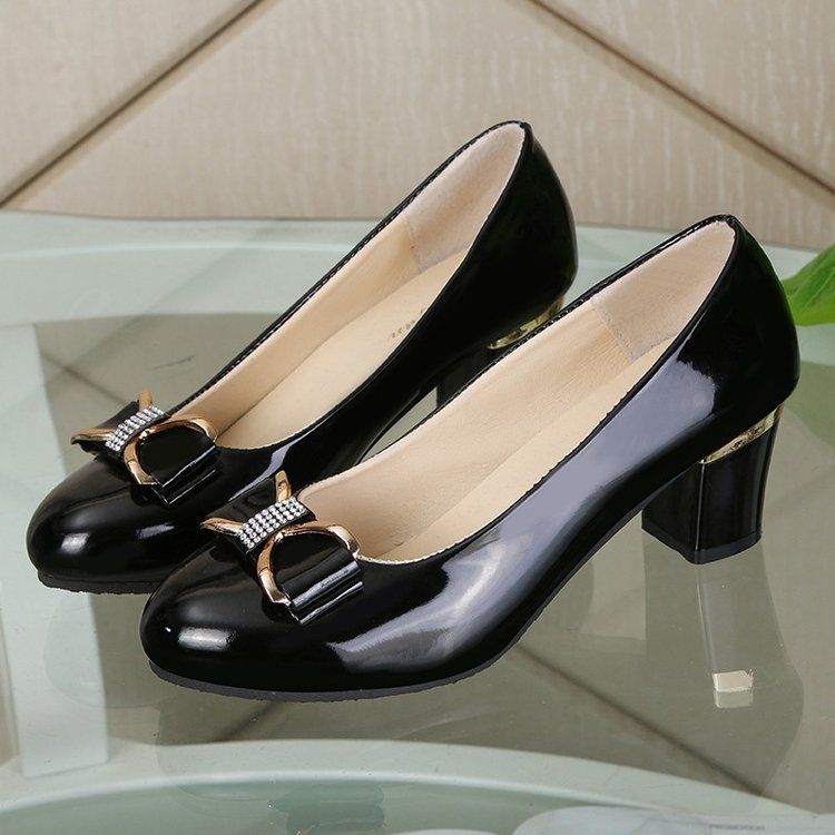 New Coarse Versatile Set, Mid Heel Women's Leather Large Size Professional Work Shoes, Four Seasons Single Shoes_voghion.com