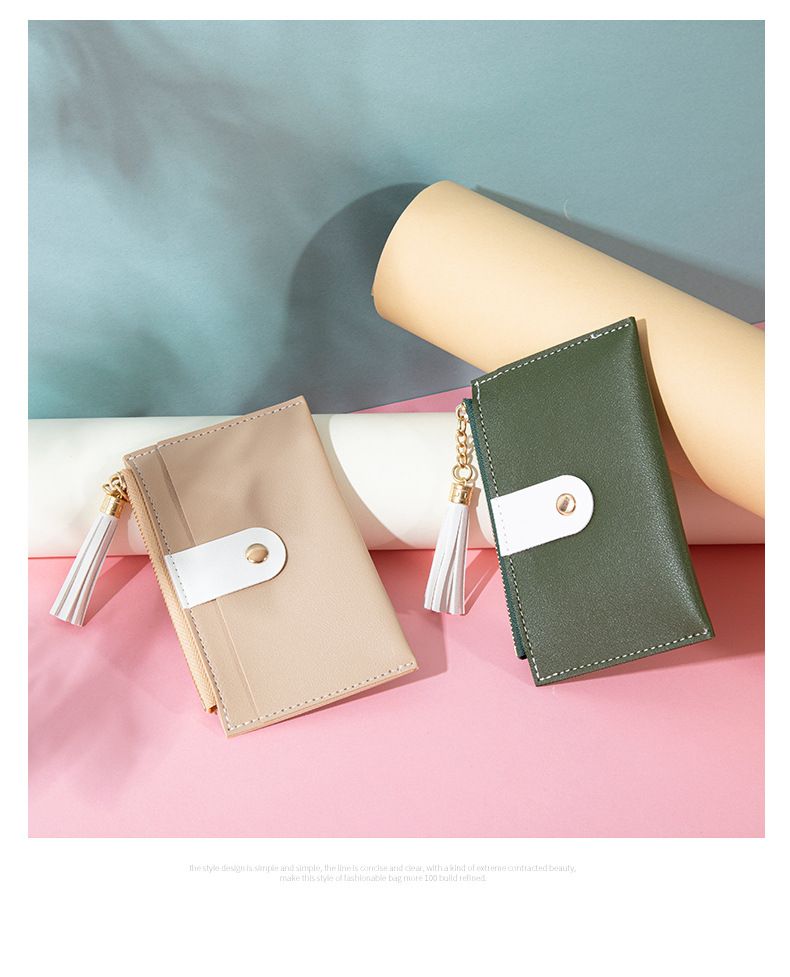 Wallet Card Cases Card Holder Women Small Fresh Tassel Coin Purse Multi Card Slots Stitching Contrast Color Mini Wallet Women Spot_voghion.com