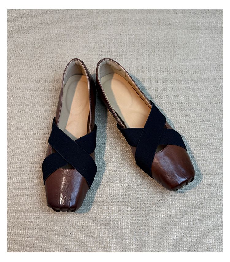 Lancui Version ~ Square Toe Pig Nose Cross Strap Ballet Shallow Mouth Flat Women's Elegant Mary Jane Single Shoes_voghion.com