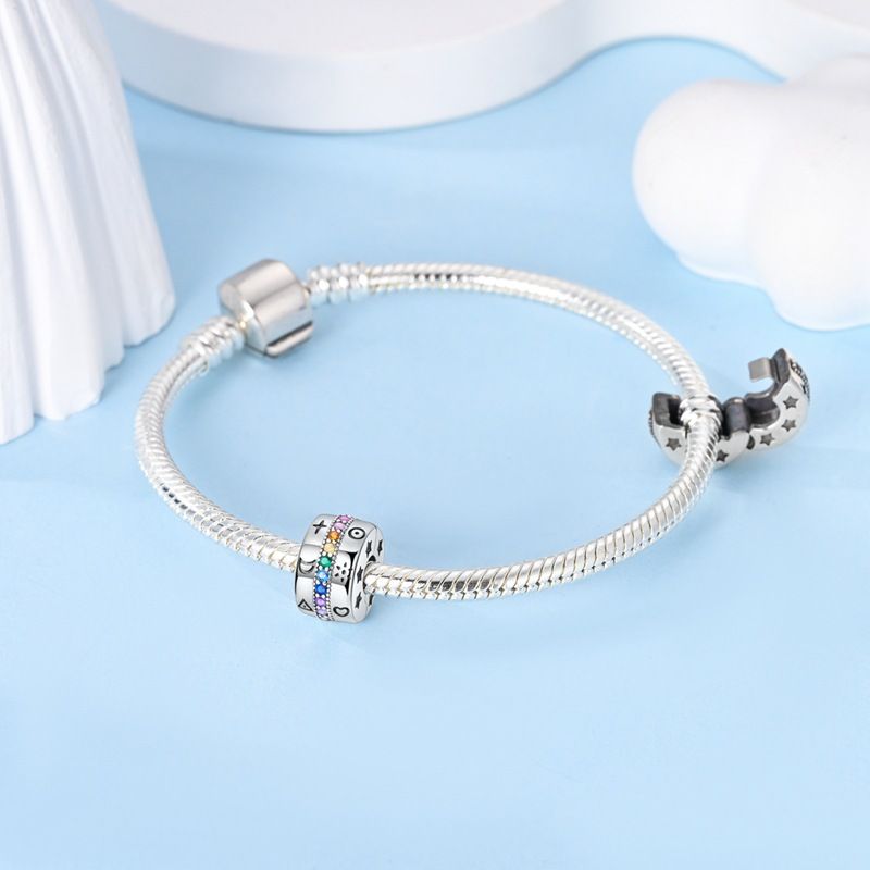 Gioielli da donna in argento sterling 925, a forma di cuore eterno, con tappo in gomma, clip fissa, fibbia di posizionamento, ciondolo con perline, accessori per gioielli fai da te_voghion.com