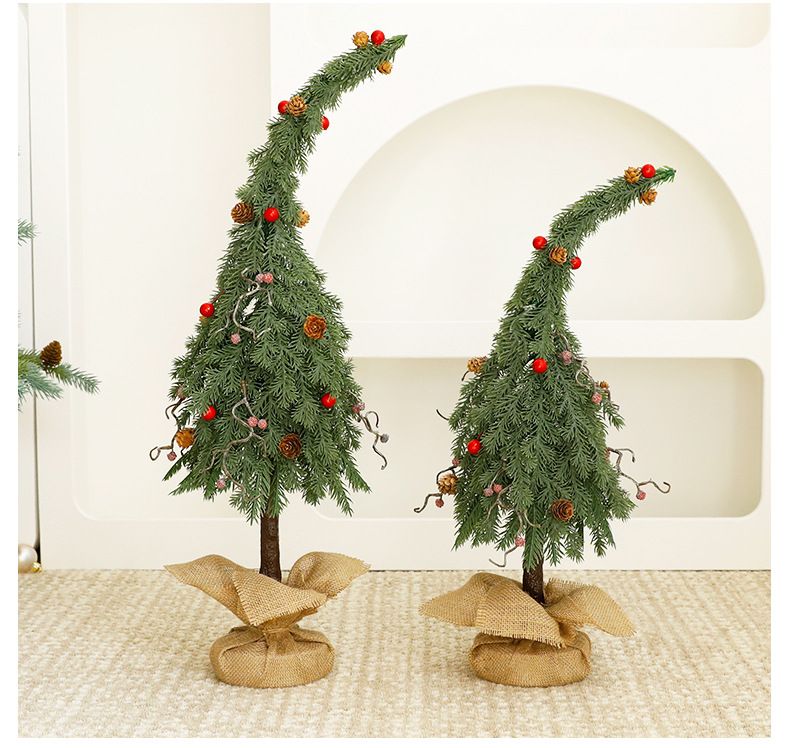Sapin de Noël de table en plastique à cou courbé – 50 cm/63 cm, décoration de bureau pour les fêtes avec ou sans ornements (options blanc et vert, décoration festive peu encombrante)_voghion.com