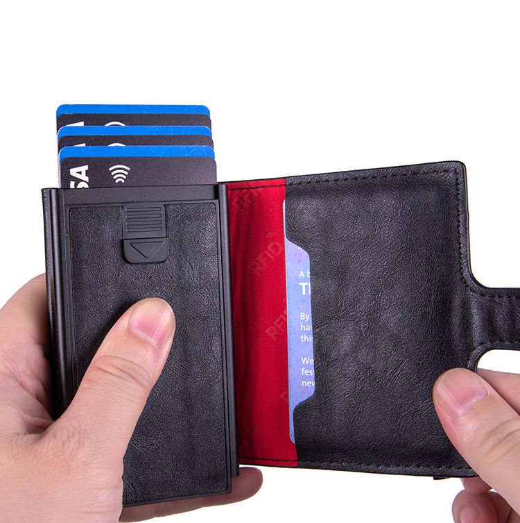 RFID-blockierendes Kreditkartenetui – Schlanke Geldbörse aus PU-Leder mit Aluminiumrahmen für Damen und Herren_voghion.com