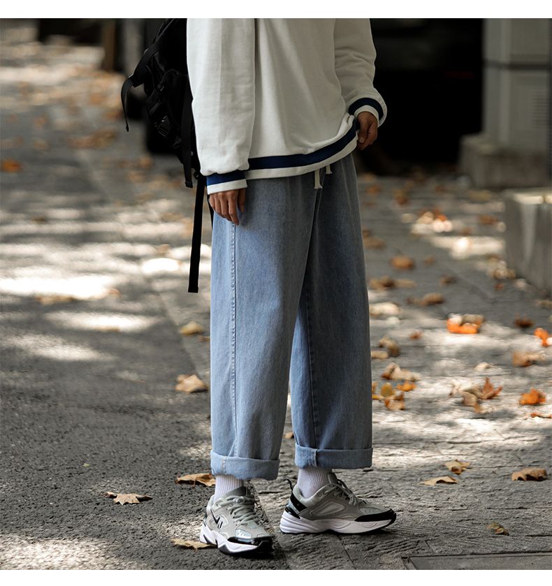 Dark Blue Vintage Jeans Men's Japanese Trendy Brand Drape Straight Pants Ins High Street Ruffian Handsome Drawstring Wide-leg Pants_voghion.com