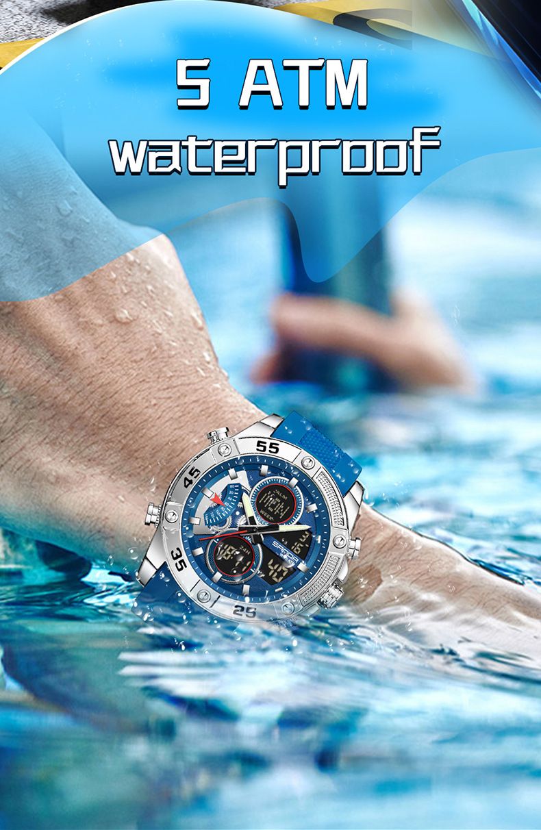 Digital Analog Sports Watch Silicone Strap, Dual Display, Alarm, Waterproof, Stopwatch, Countdown, Backlight For Swimming, Running, Outdoor Activities_voghion.com
