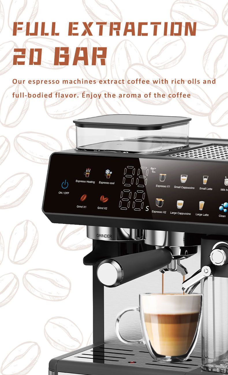 Automatic Espresso Coffee Machine With Built-in Grinder – Steam Pressure Brewing, Compact Design (220V EU Plug, 15-Cup Capacity, Black)_voghion.com