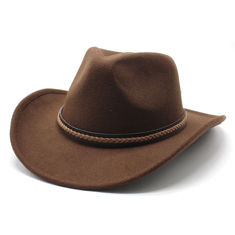 Modny zimowy kapelusz kowbojski z podwiniętym rondem i skórzanym retro dżentelmenem, damską czapką jazzową, kowbojką, kościelną, sombrero_voghion.com