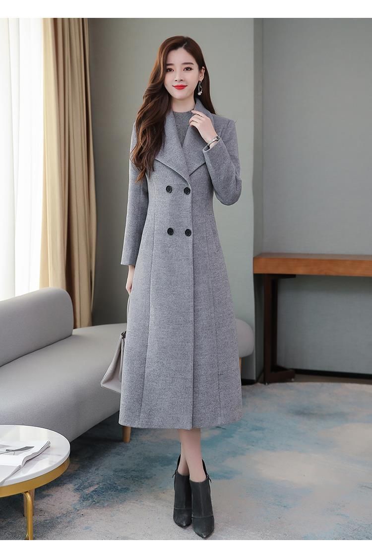 Women's Long Wool Trench Coat With Belted Waist, Double-Breasted Notch Lapel, Plus Size Overcoat For Autumn Winter_voghion.com