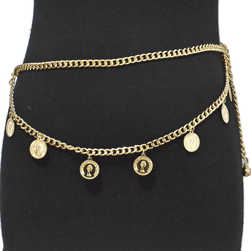 Hot selling metal chain, fashionable and versatile women's iron sheet shell decoration double row waist chain_voghion.com