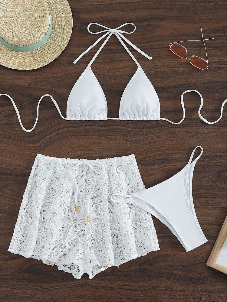 Maillot de bain deux pièces en maille à lacets, ensemble sexy trois pièces, bikini, nouvelle collection 2025_voghion.com