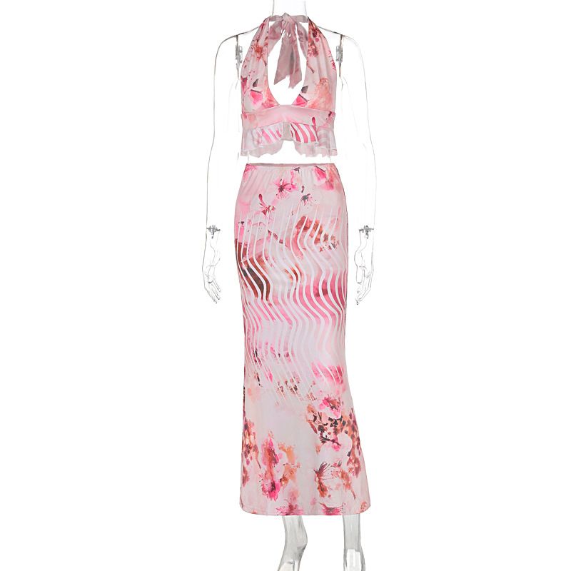 Women's Clothing Summer New Halter Neck Printing Sexy Holiday Leisure Suit_voghion.com
