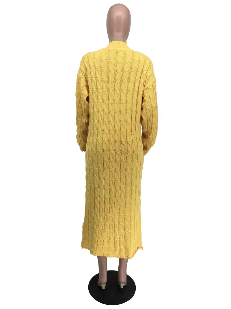 Damenbekleidung Locker gestrickte Strickjacke, gemütliche, übergroße Strickjacke mit Taschen, langer Zopfmuster-Pullovermantel, lockerer Boho-Chic, offene Vorderseite_voghion.com