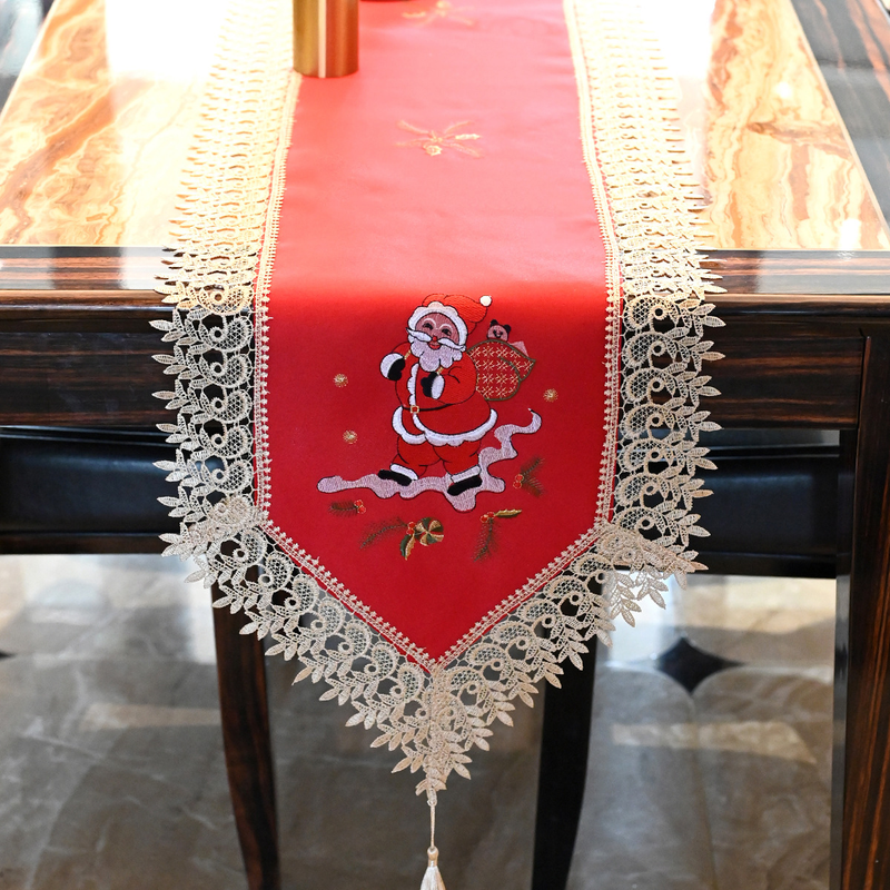 Europæisk stil minimalistisk vandopløselig blonde julebord flag Nordisk broderi stor rød garderobe TV skabs cover_voghion.com