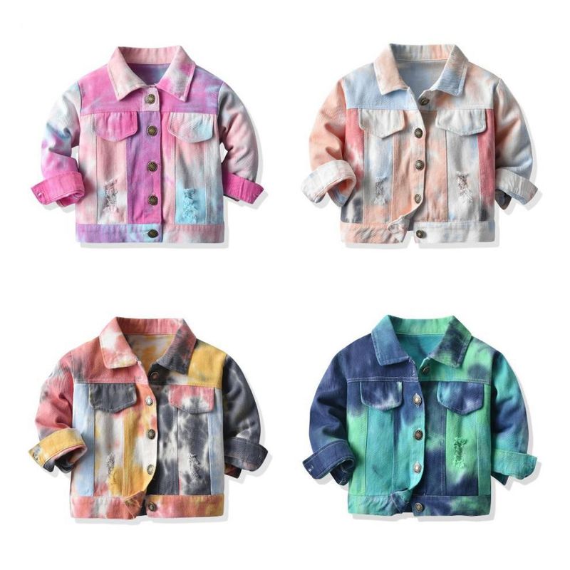 Baby clothes Girls and boys blazers children's tie dye jacket single breasted spring ripped jeans_voghion.com