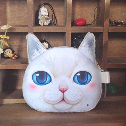 Lihao Zabawny Kot Twarz Głowa Odcisk Mini Portfel Portfel Torebka Na Monety Zamek Błyskawiczny Prezent Dla Dzieci-Biały_voghion.com