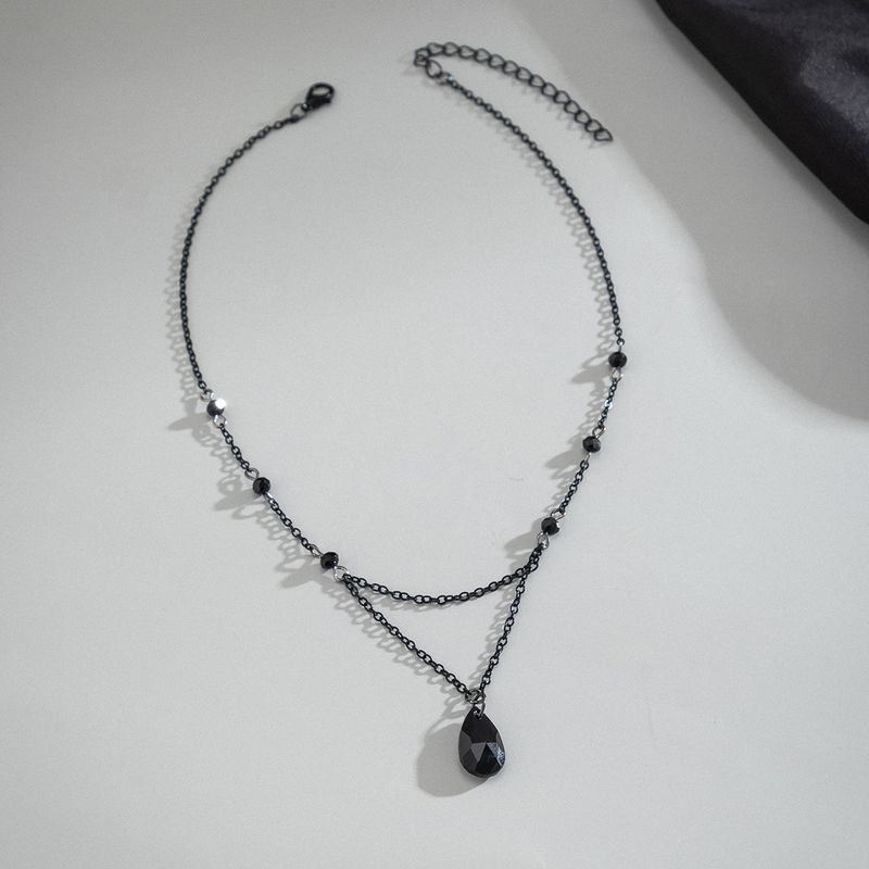 Moda PuRui Gótico Cristal Contas Bola Corrente Colar para Mulheres Preto Gota Forma Pingente Gargantilha Simples Meninas Jóias Y2K_voghion.com