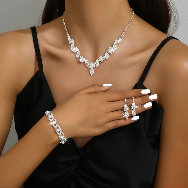 Set di gioielli da donna, gioielli di moda, gioielli da sposa, collana di perle e strass, orecchini, catena_voghion.com