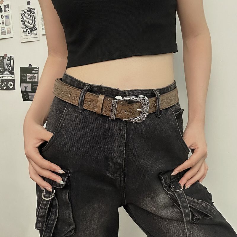 American Style Embossed Wide For Women, Versatile Jeans Belt With High-End Feel, Niche Personality Waist Chain_voghion.com
