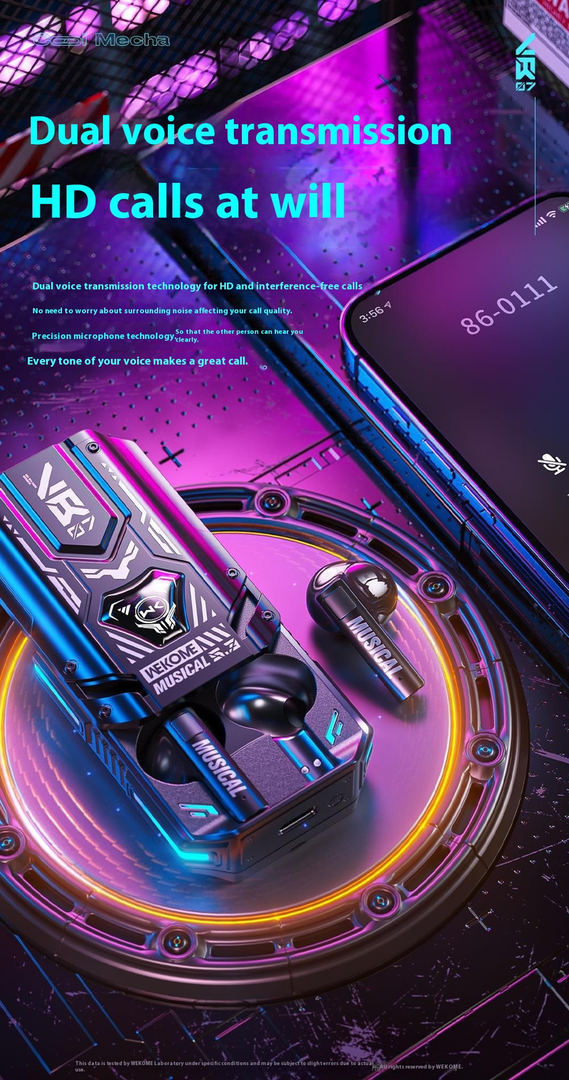 WEKOME 13 mm Hi-Fi Bluetooth 5.3 Kabellose Ohrhörer mit RGB-Beleuchtung, ideal für Gaming, Training und den täglichen Weg zur Arbeit_voghion.com