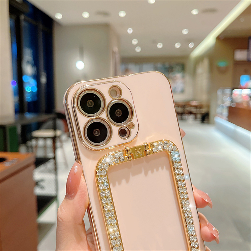 Custodia per placcatura con staffa da polso in metallo con strass di lusso per iPhone 11 12 13 Pro Max Mini XS XR X 8 7 Plus SE 2 SIlicon_voghion.com