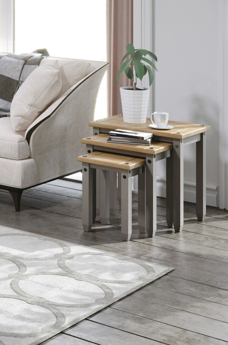 Corona Nest Of Tables Set Of 3 Grey Occasional Coffee Side Table Wax Mexican_voghion.com