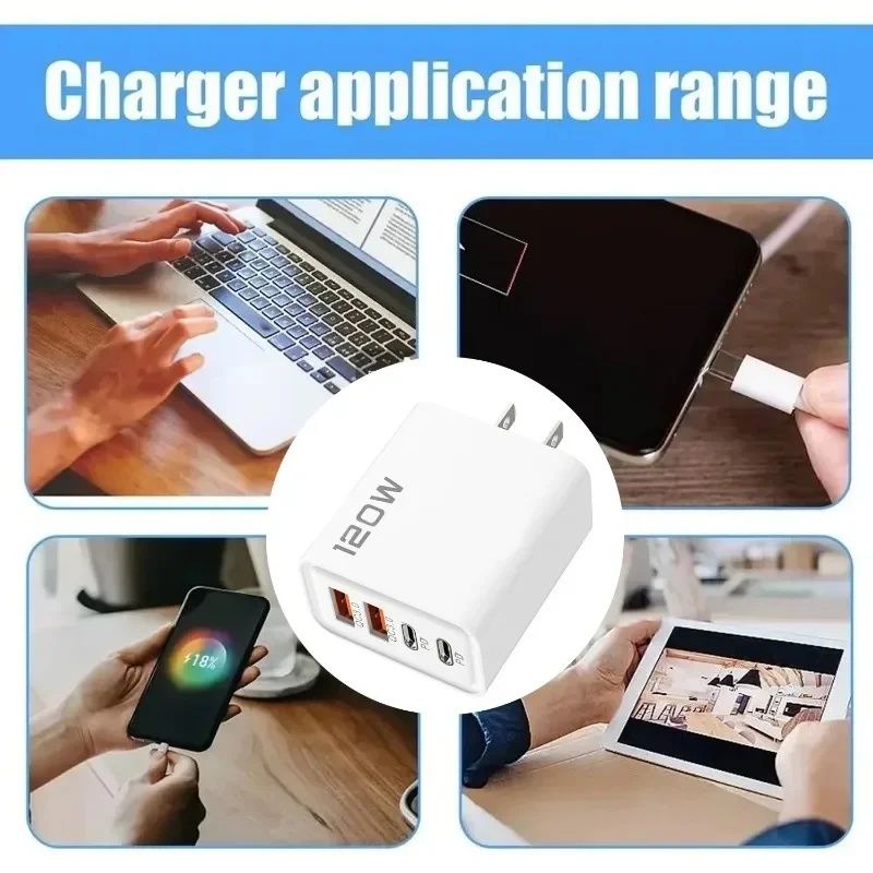 120W 4 Port USB C Charger PD3.0 Fast Charging Station Data Cable Wall Adapter For IPhone Samsung Xiaomi Redmi Huawei EU_voghion.com