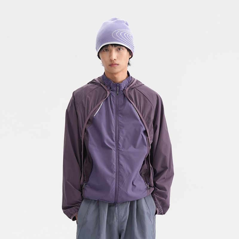 Wasserdichte Outdoor-Wanderjacke für Herren mit abnehmbarer Innenschicht und reflektierendem Design, leichter Sonnenschutz-Hoodie (Lila, Dämmerung, Grau, Sand)_voghion.com