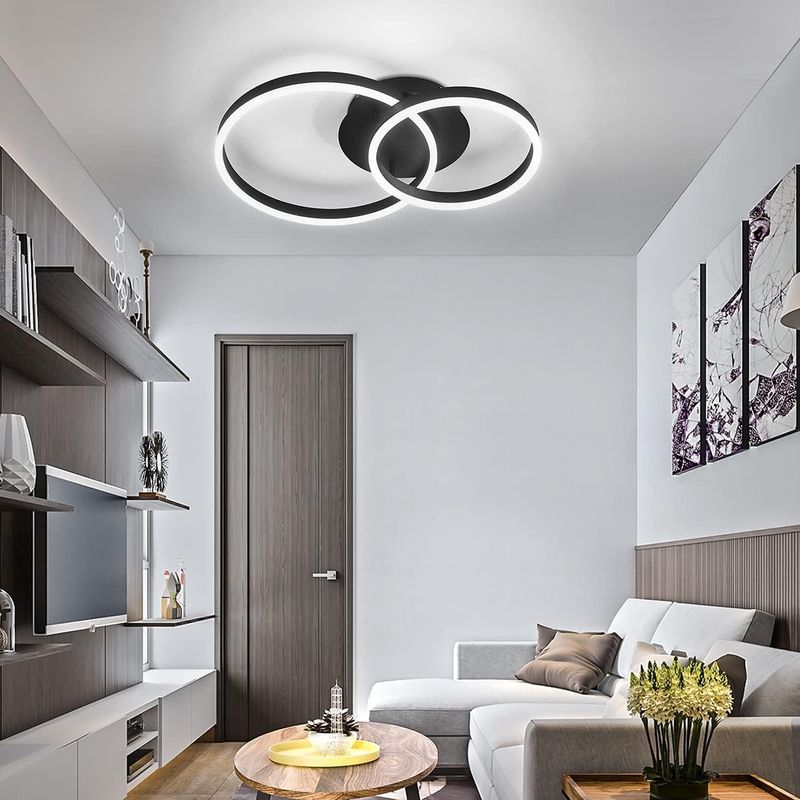 Glitzerlife LED Deckenlampe Dimmbar Deckenleuchte -Schwarz Wohnzimmerlampe Moderne Schlafzimmerlampe 46W 2-Ringen Für Arbeitszimmer Büro Hotel Restaurant Esszimmer_voghion.com