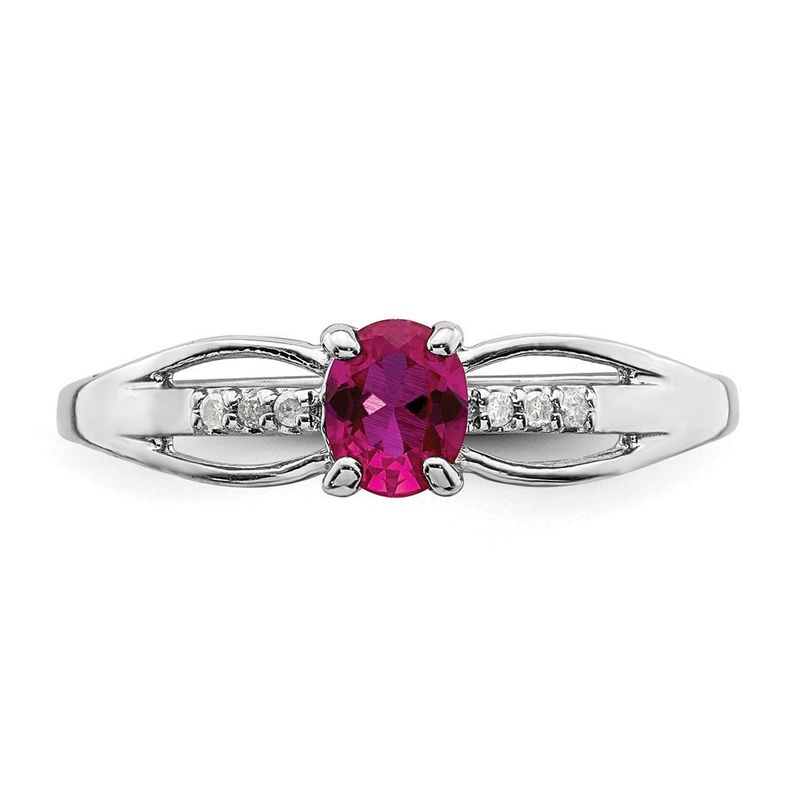 Sterling Silver Rhod-plated Diamond Created Ruby Ring_voghion.com