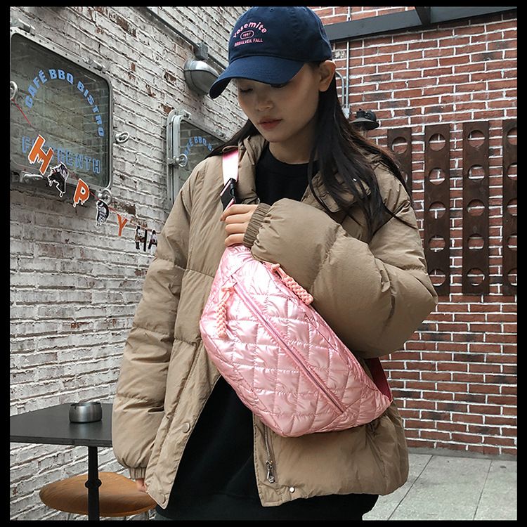 Winter New Women's Waist Bag Large Capacity Cotton Coat Crossbody Bag Fashion Waist Bag Diamond Embroidery Couple Chest Bag_voghion.com