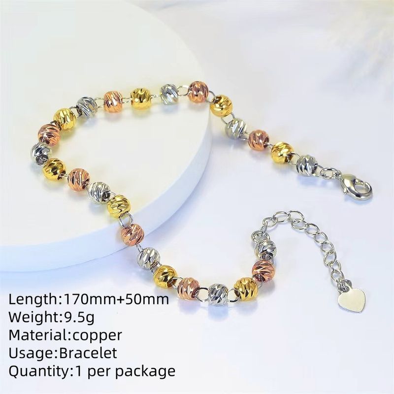 Affordable Fashion Simple And Elegant Copper-Plated Colored Gold Cut Round A String Of Beads Bracelet Jewelry Gift_voghion.com