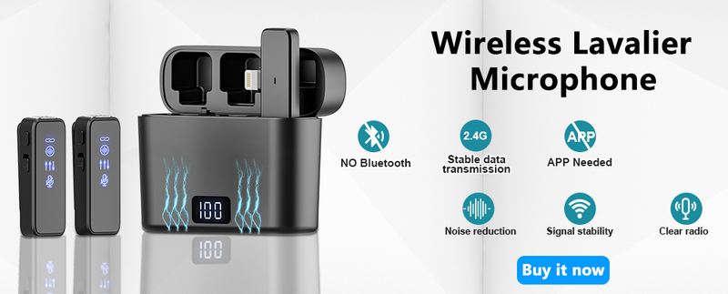 Microfono lavalier wireless Mini microfono portatile per la registrazione audio e video con riduzione del rumore per Iphone Android con scatola di ricarica_voghion.com