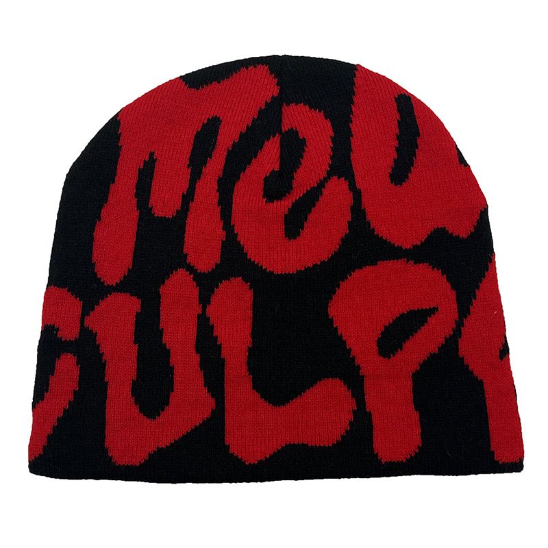 Vielseitige Wollmütze Herbst und Winter kalte und warme Strickmütze trendige Buchstaben-Jacquardmütze_voghion.com