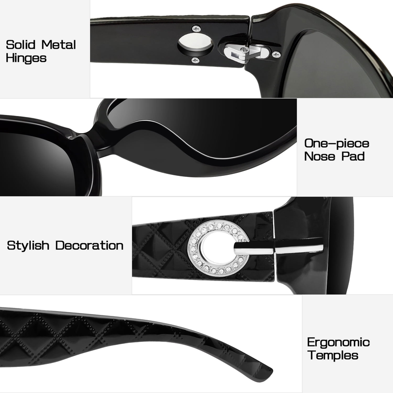Oversized Polarized Sunglasses for Women Trendy Shiny Frame Shades with 100% UV Protection (Shiny Black)_voghion.com