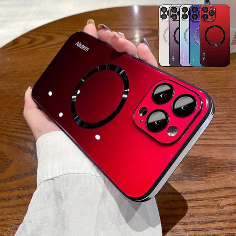 For 15 Pro Max 14 Pro 13 Gradient Magnetic Phone Case Magnetic Hybrid Glass Camera Lens Shockproof Wireless Charging Cover Skin_voghion.com