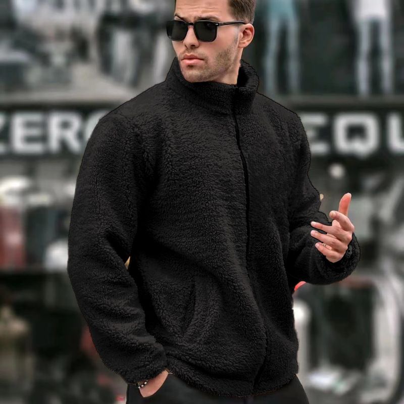 Giacca casual da uomo con collo alto, cerniera e fodera in pile - Capispalla invernale caldo, vestibilità slim, a maniche lunghe, per uno stile urbano_voghion.com