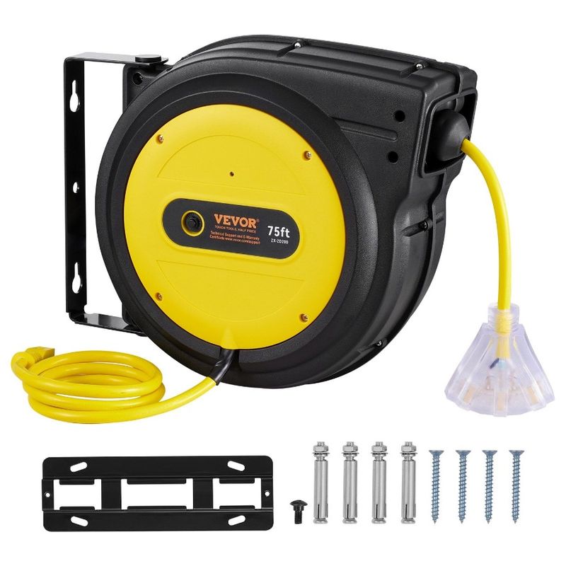 Cord SJTOW 3C 75FT Retractable Reel 14AWG Extension Power Reel Cord_voghion.com