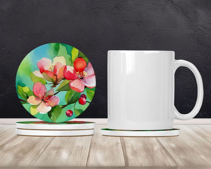 Arkansas Blossom In Watercolor Large Sandstone Coasters Pack Of 4 Absorbent Round Coasters Decor Gifts For Men Or Women, 4 In, Multicolor_voghion.com