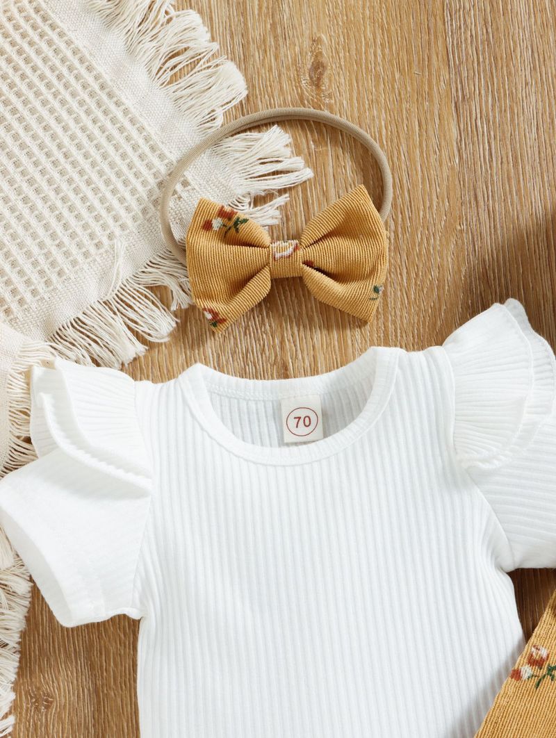 Vêtements d'été pour enfants, nourrissons et jeunes enfants, à rayures, manches courtes, lanterne florale, épaule en velours_voghion.com