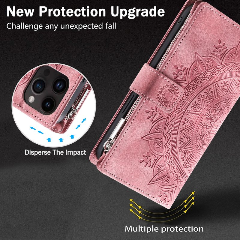 PU Leather Cover with Zipper Card Slots, Magnetic Wrist Strap, and Multiple Card Holders for 15, 14, 13, 12, Mini, 11, Pro, X, XS, Max, XR, 8, 7, SE_voghion.com