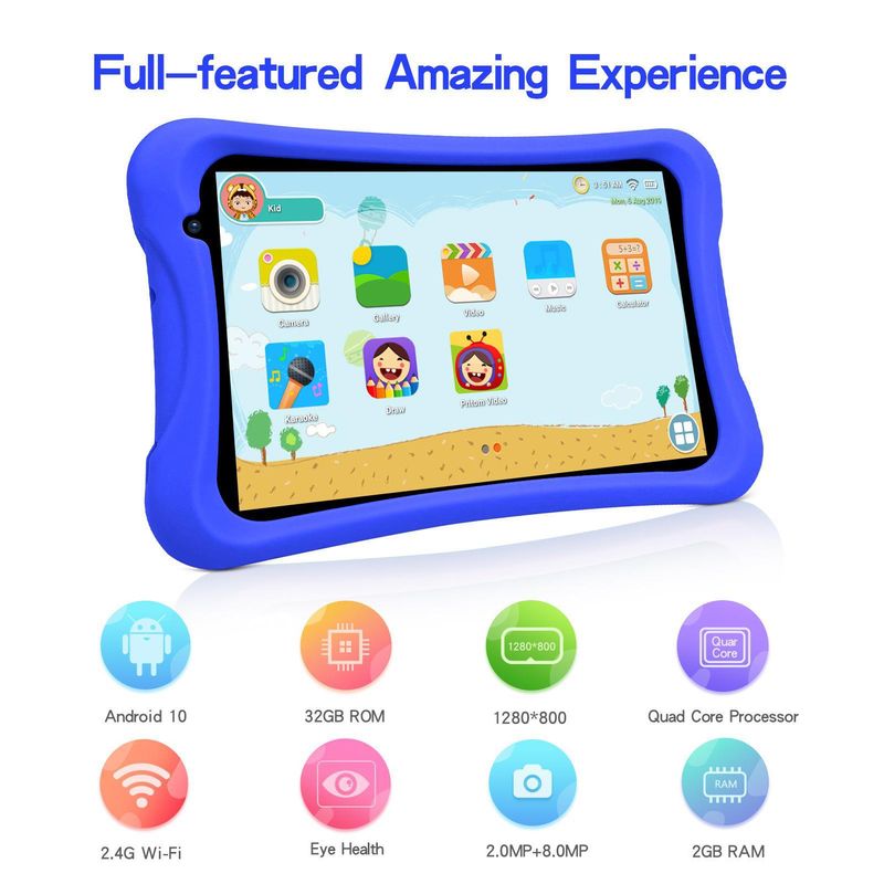 8 Zoll Pritom L8K Kinder-Tablet mit schützender Silikonhülle, Android OS, 2 GB RAM 64 GB Speicher, WLAN, Doppelkamera, GPS, IPS-Bildschirm_voghion.com