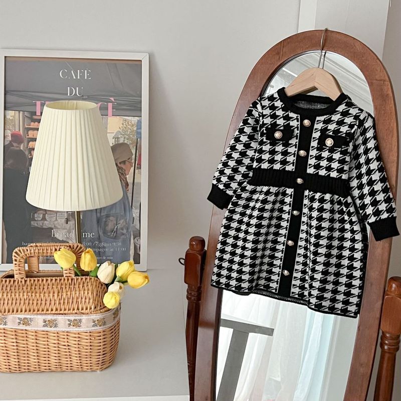 JINYONG2023 Autumn And Winter New Girls' Small Fragrance Style Dress Autumn And Winter Fashionable Sweater Knitted Plaid Skirt_voghion.com