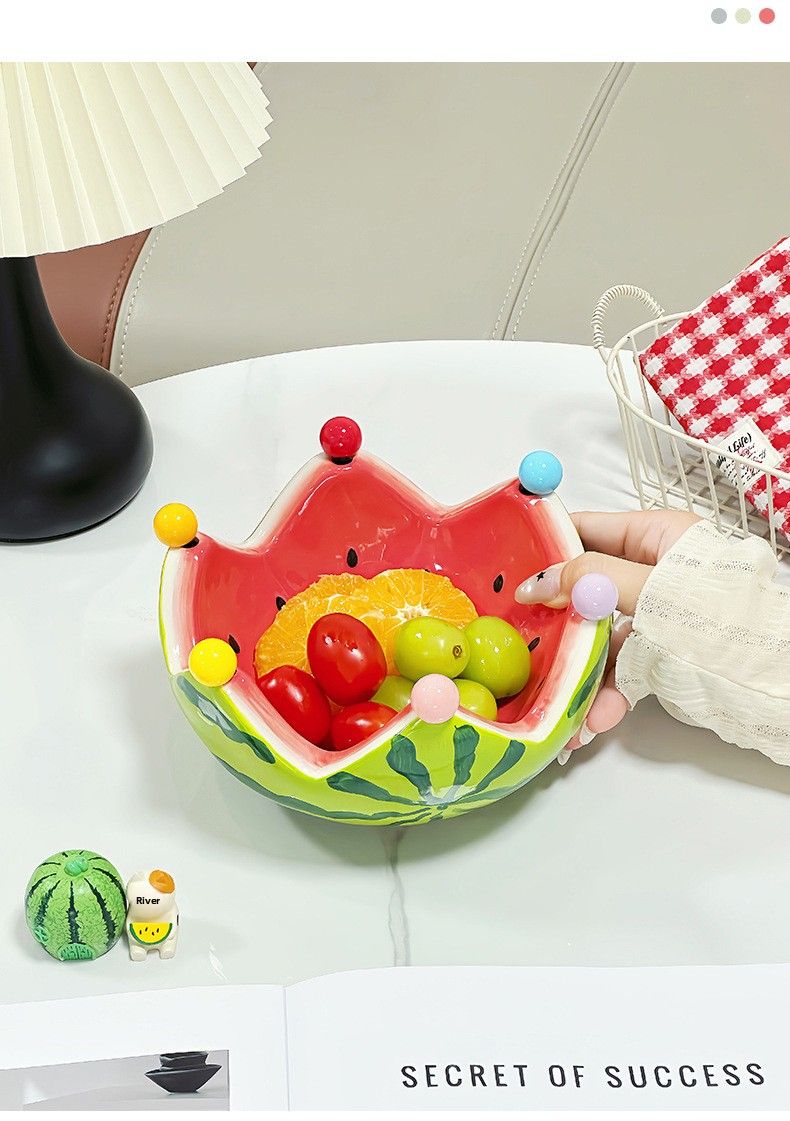 Watermelon Creative Ceramic Fork Set Large Capacity Living Room Coffee Table Fruit Bowl Plate Cute Small Ornament_voghion.com