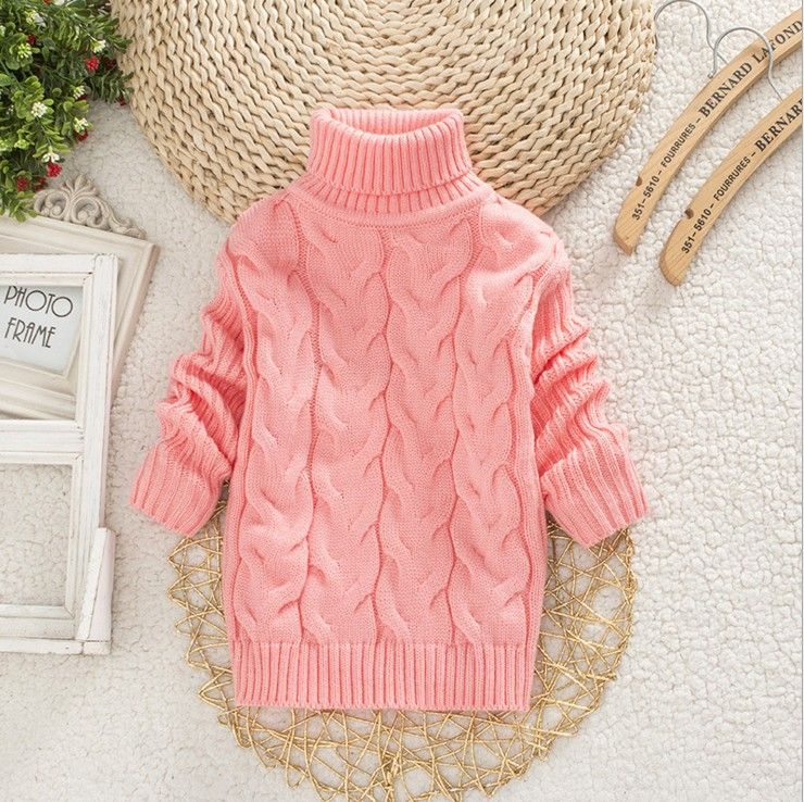 Pull d'automne à col roulé de couleur unie, haut tricoté torsadé pour garçons et filles, noir et blanc_voghion.com