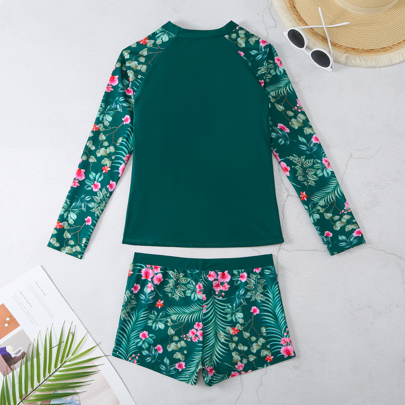 Damskie bokserki z długimi rękawami i nadrukiem, z filtrem przeciwsłonecznym i dwuczęściowym strojem kąpielowym_voghion.com