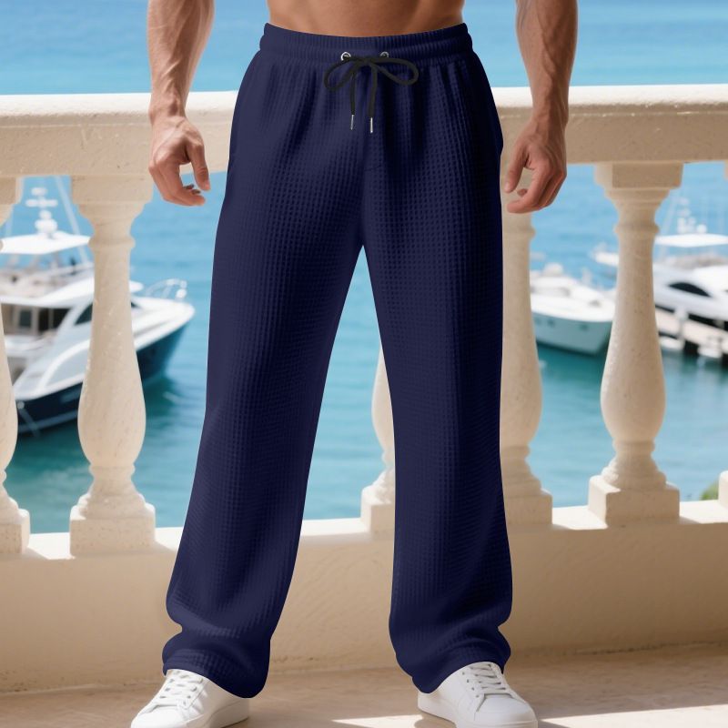 Men's Waffle-Knit Casual Pants – Straight-Leg Lounge Pants (S-XXXL, 5 Colors)_voghion.com