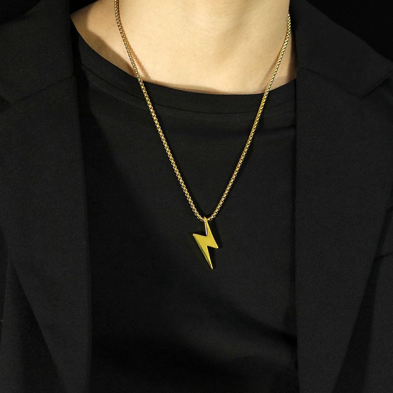 Men's Jewelry Creative Fashion Versatile Lightning Stainless Steel Trendy Men's Necklace_voghion.com